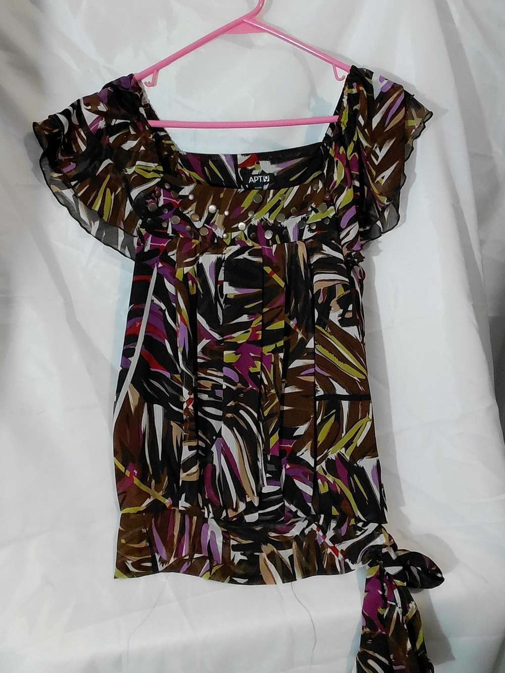 Apt. 9 Multicolored Abstract Tie-Front Top with Brown Base